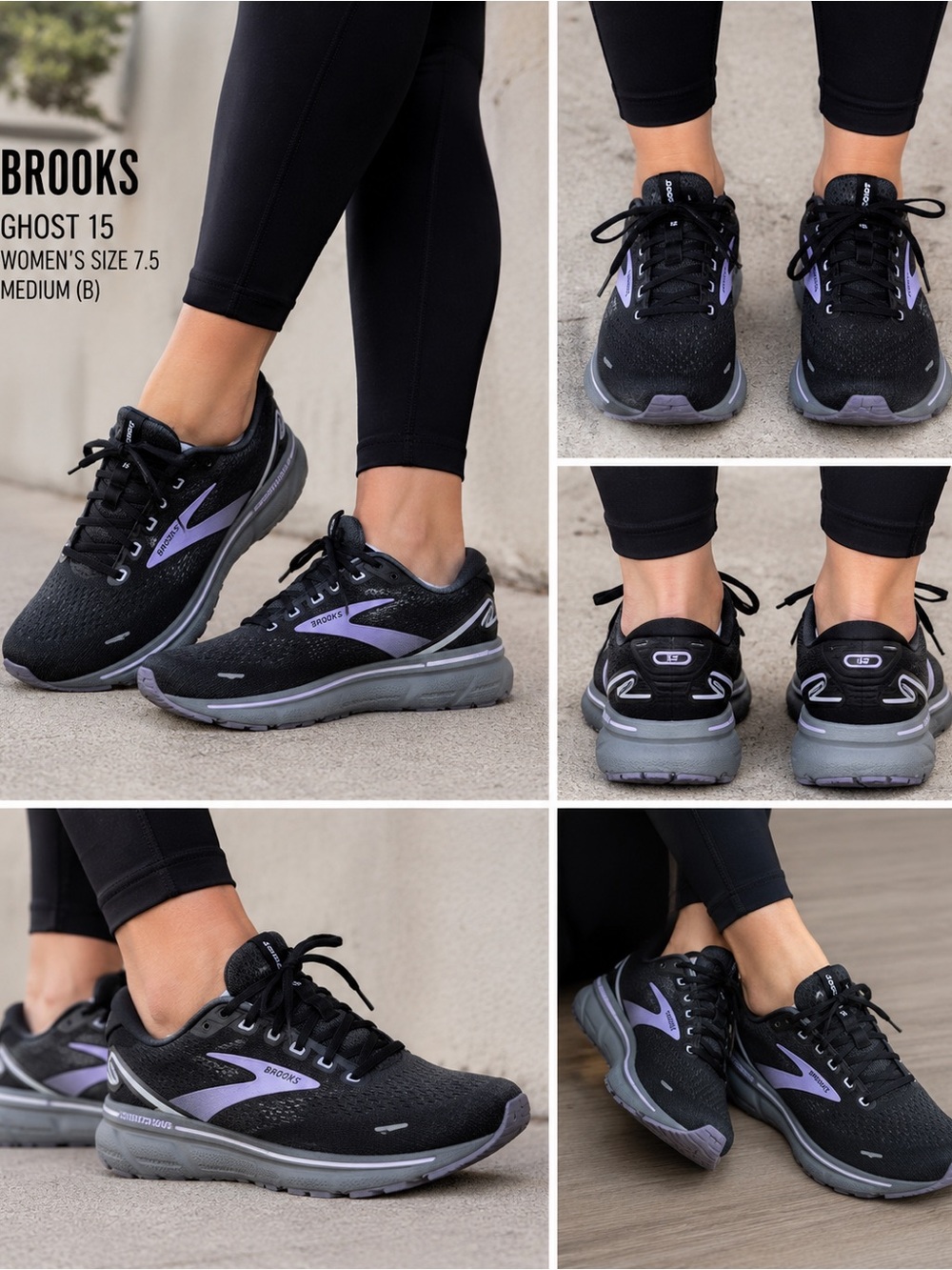 Brooks Ghost 15 Women's Running Shoes — Black with Lavender Accents